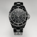 J12 Date Automatic Black Ceramic Diamond Numerals Black Dial Black Steel Hands
