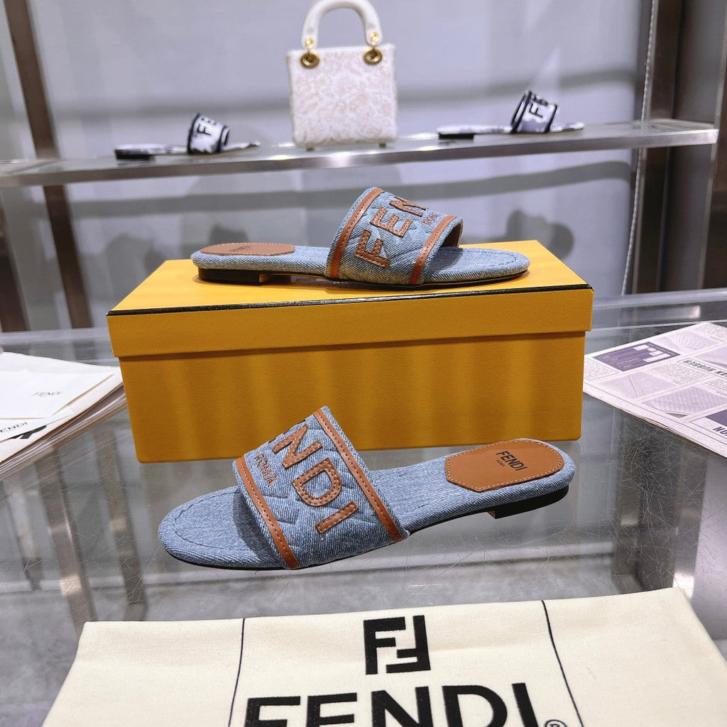 FF Women Signature Slides Tan Denim Canvas Slide