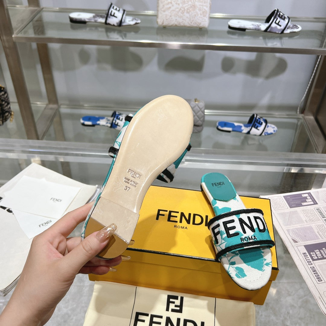 FF Women Signature Slides Turquoise White Canvas Slide