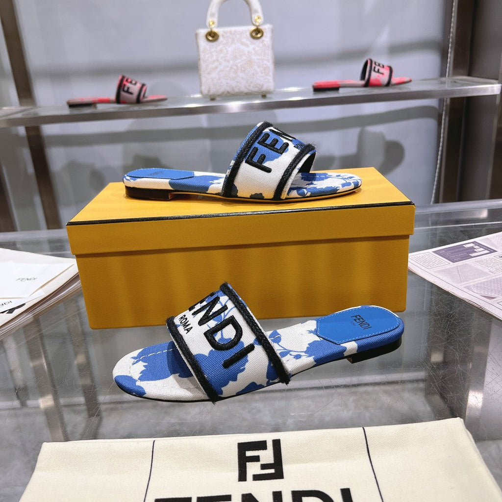 FF Women Signature Slides Blue White Canvas Slide