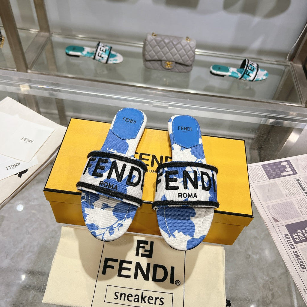 FF Women Signature Slides Blue White Canvas Slide