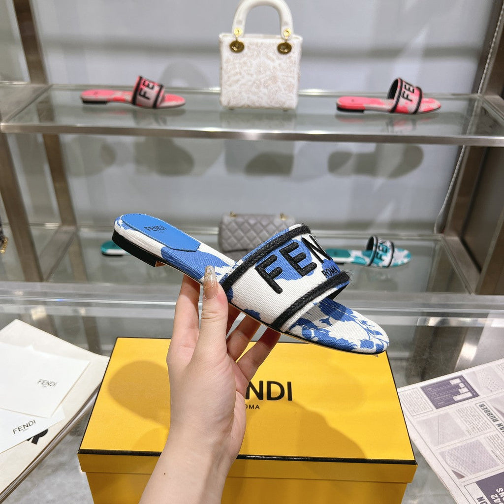 FF Women Signature Slides Blue White Canvas Slide