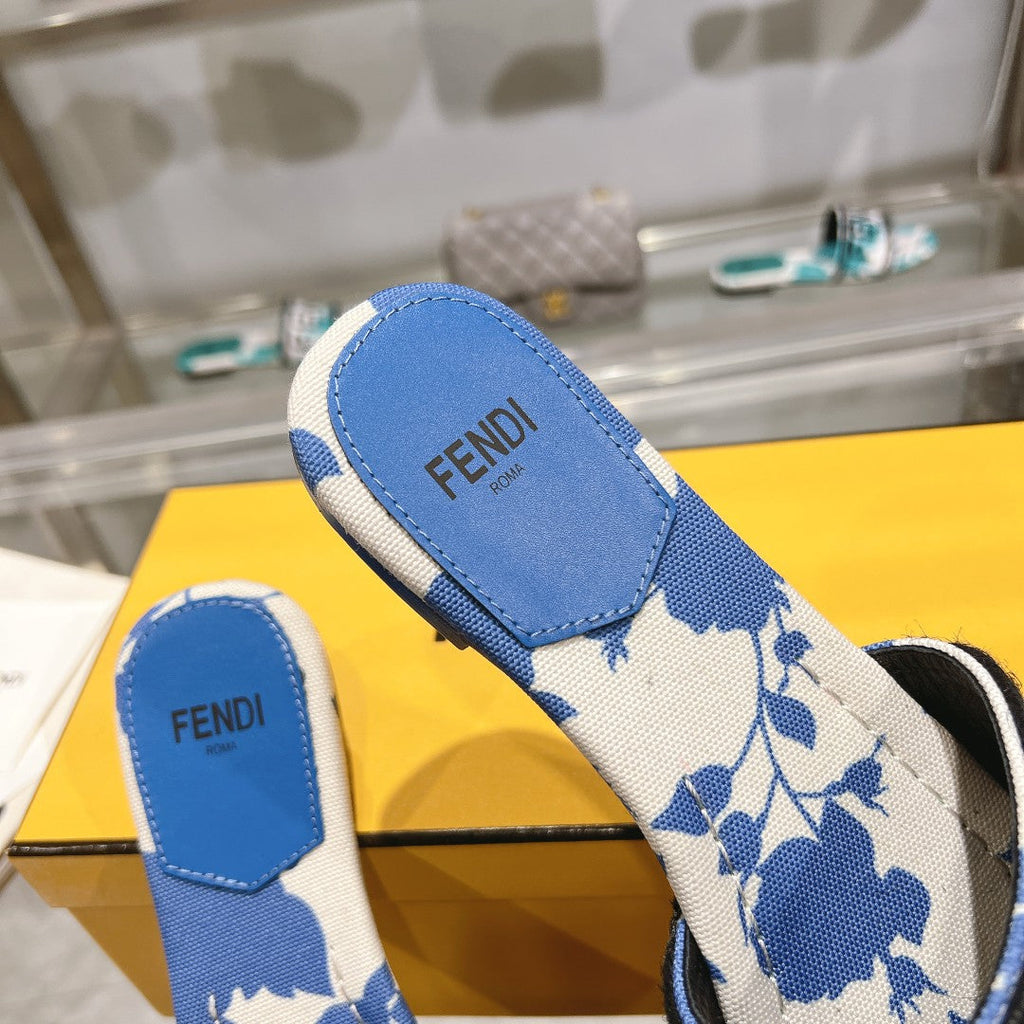 FF Women Signature Slides Blue White Canvas Slide