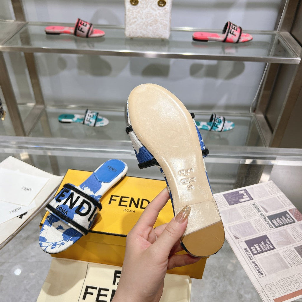 FF Women Signature Slides Blue White Canvas Slide