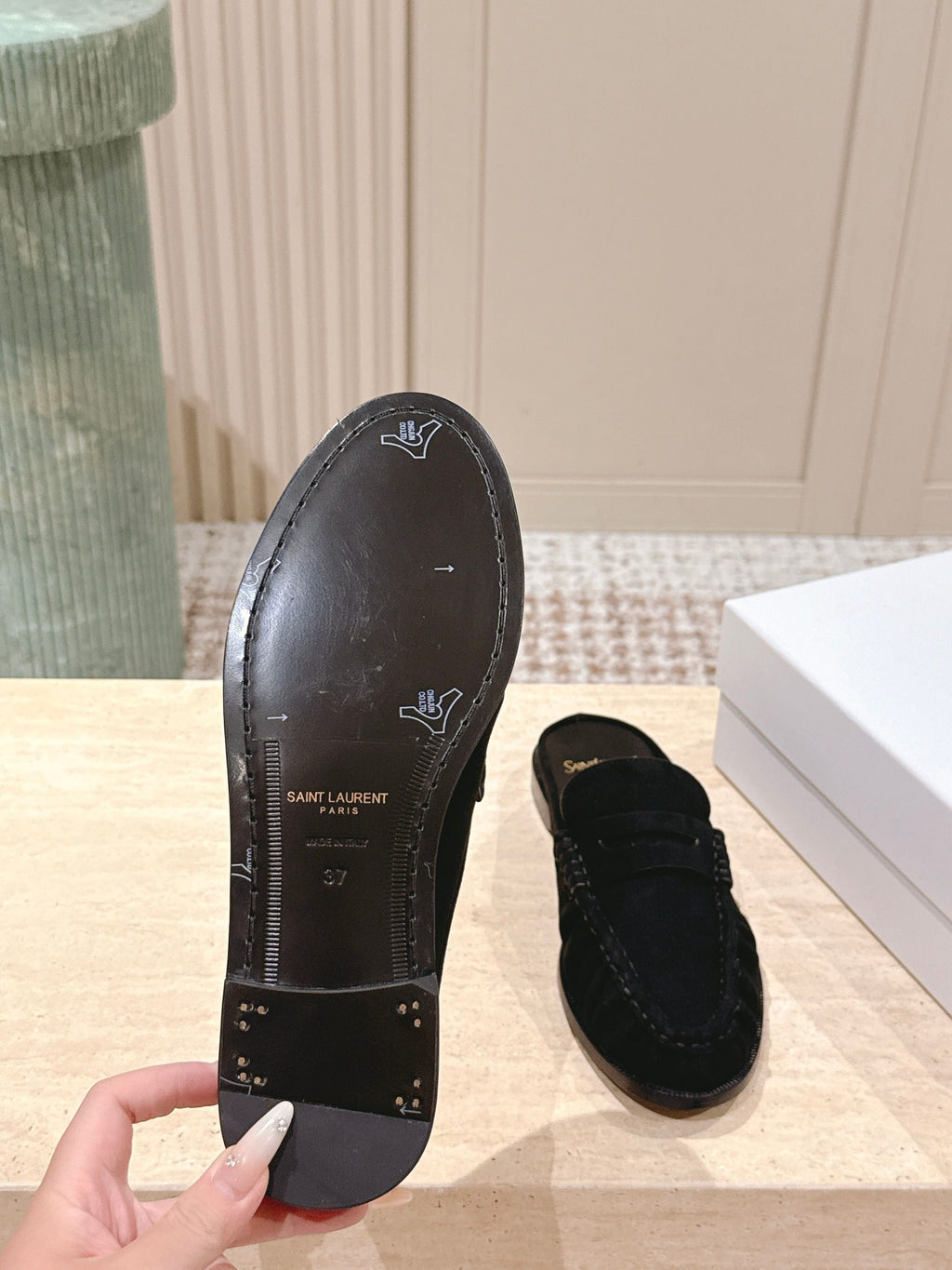 YSL 25S LOAFER MULE IN BLACK SUEDE