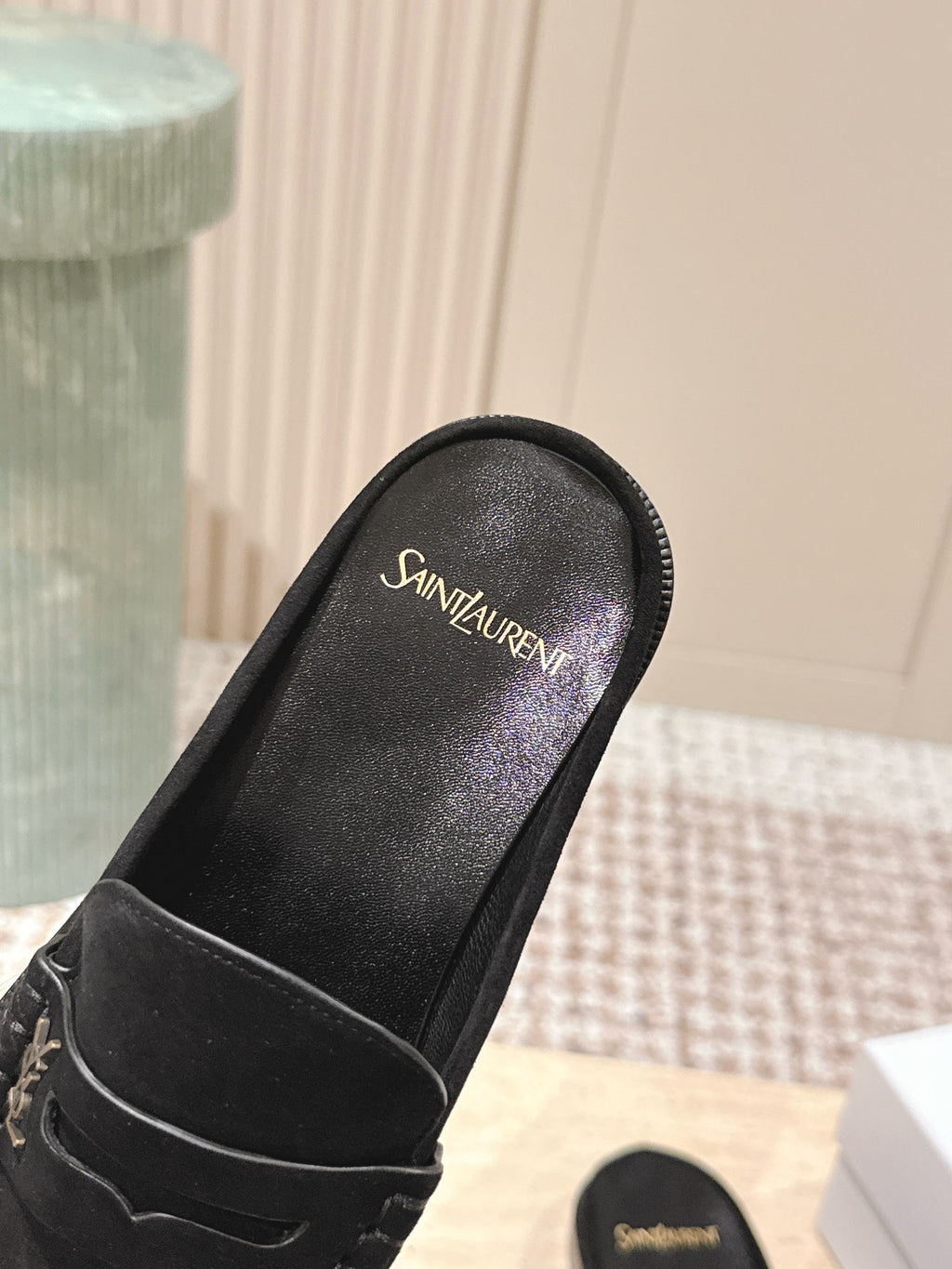 YSL 25S LOAFER MULE IN BLACK SUEDE