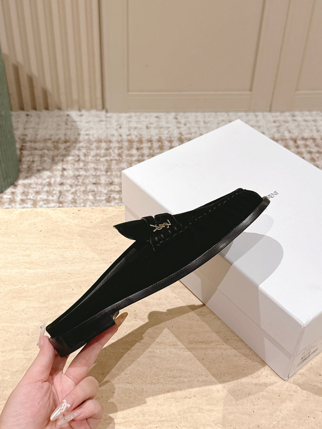YSL 25S LOAFER MULE IN BLACK SUEDE