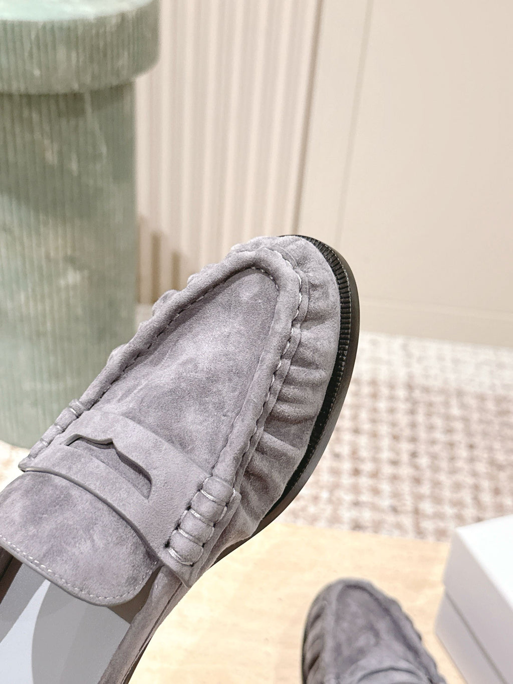YSL 25S LOAFER MULE IN GRAY SUEDE