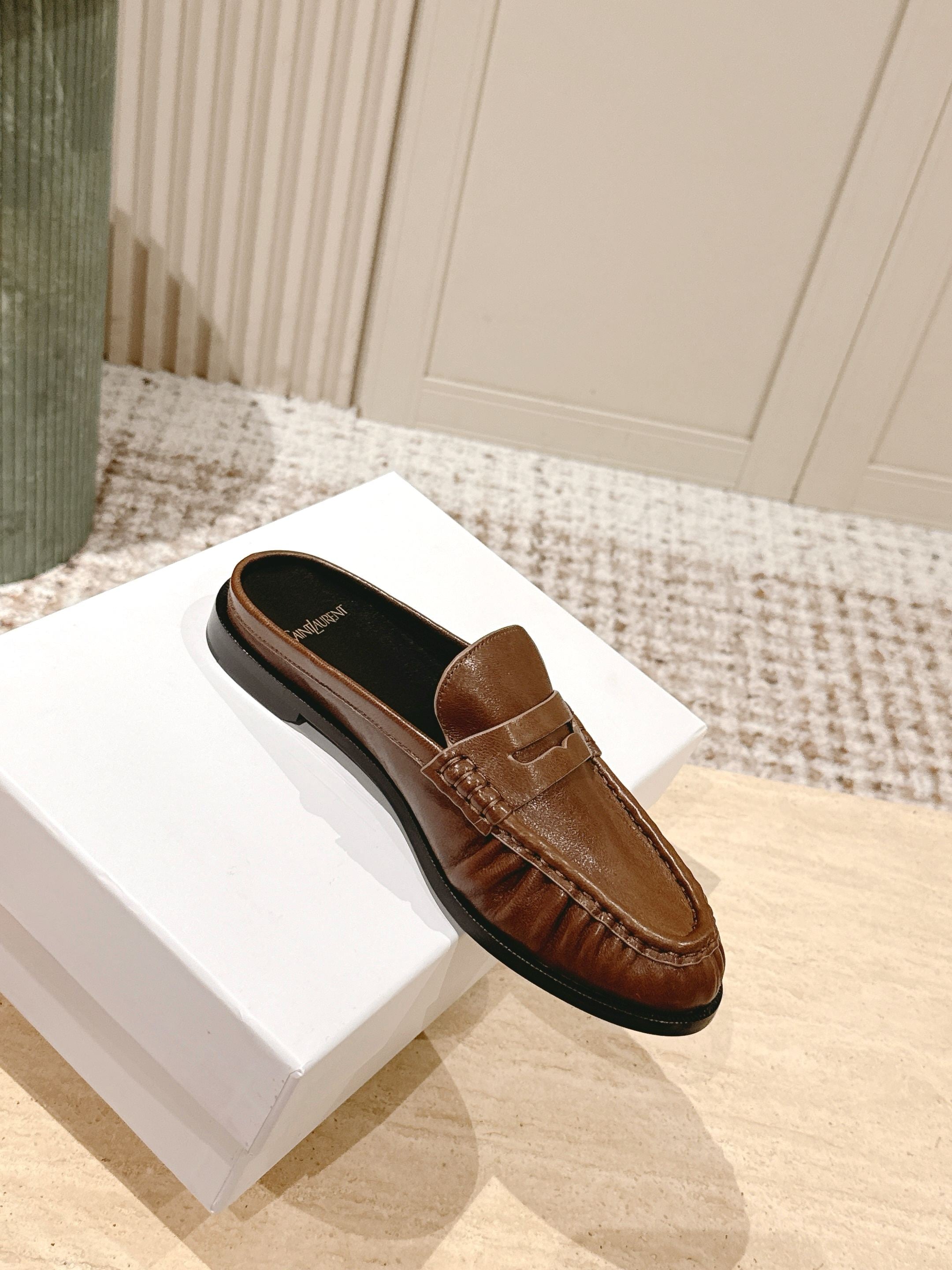 YSL 25S LOAFER MULE IN BROWN CALFSKIN