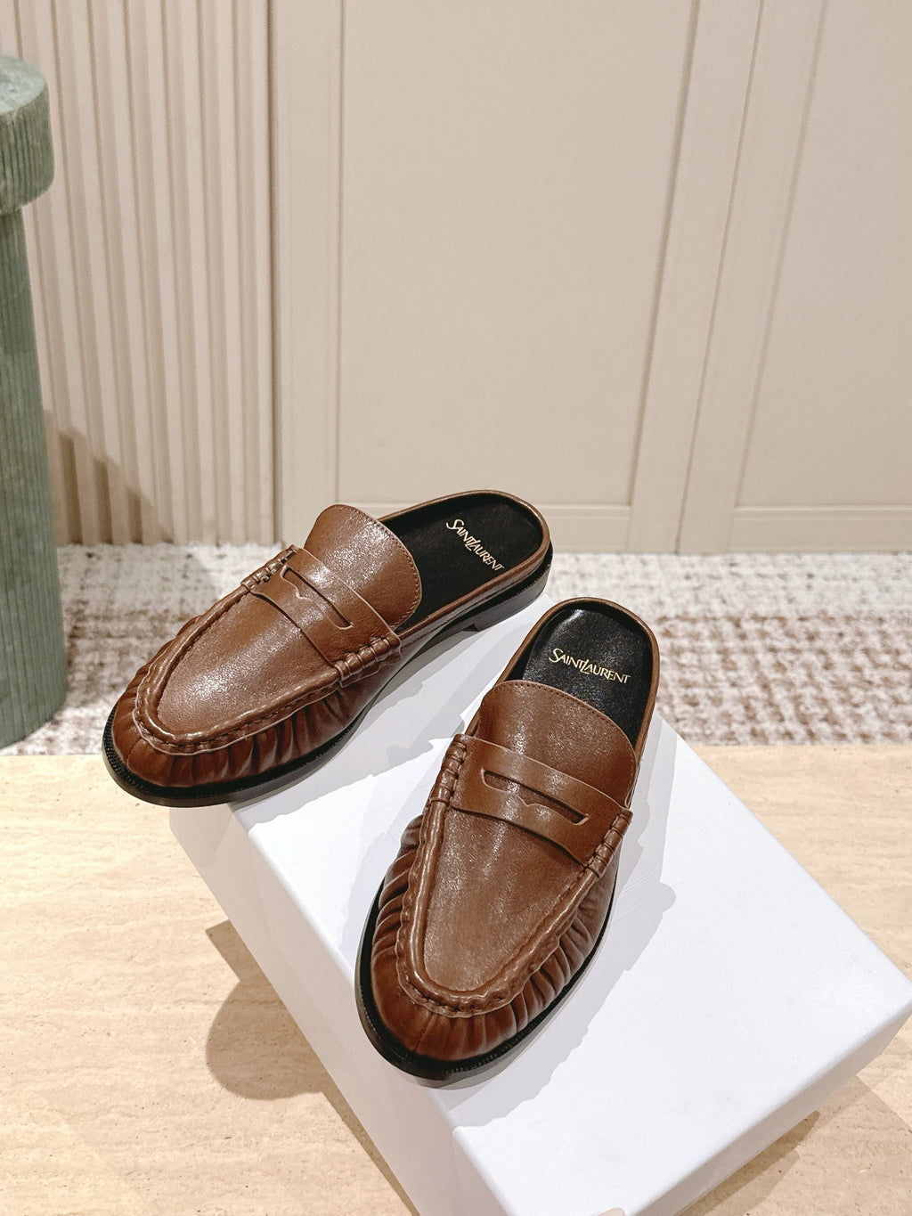 YSL 25S LOAFER MULE IN BROWN CALFSKIN