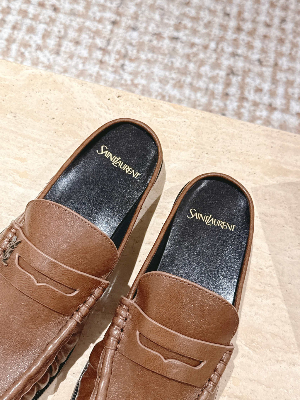 YSL 25S LOAFER MULE IN BROWN CALFSKIN