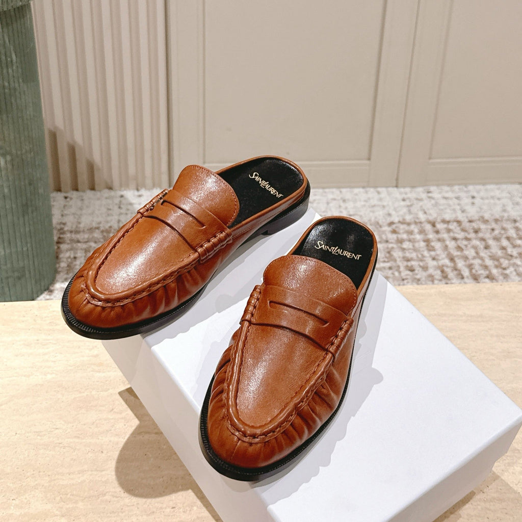YSL 25S LOAFER MULE IN BURNT ORANGE CALFSKIN