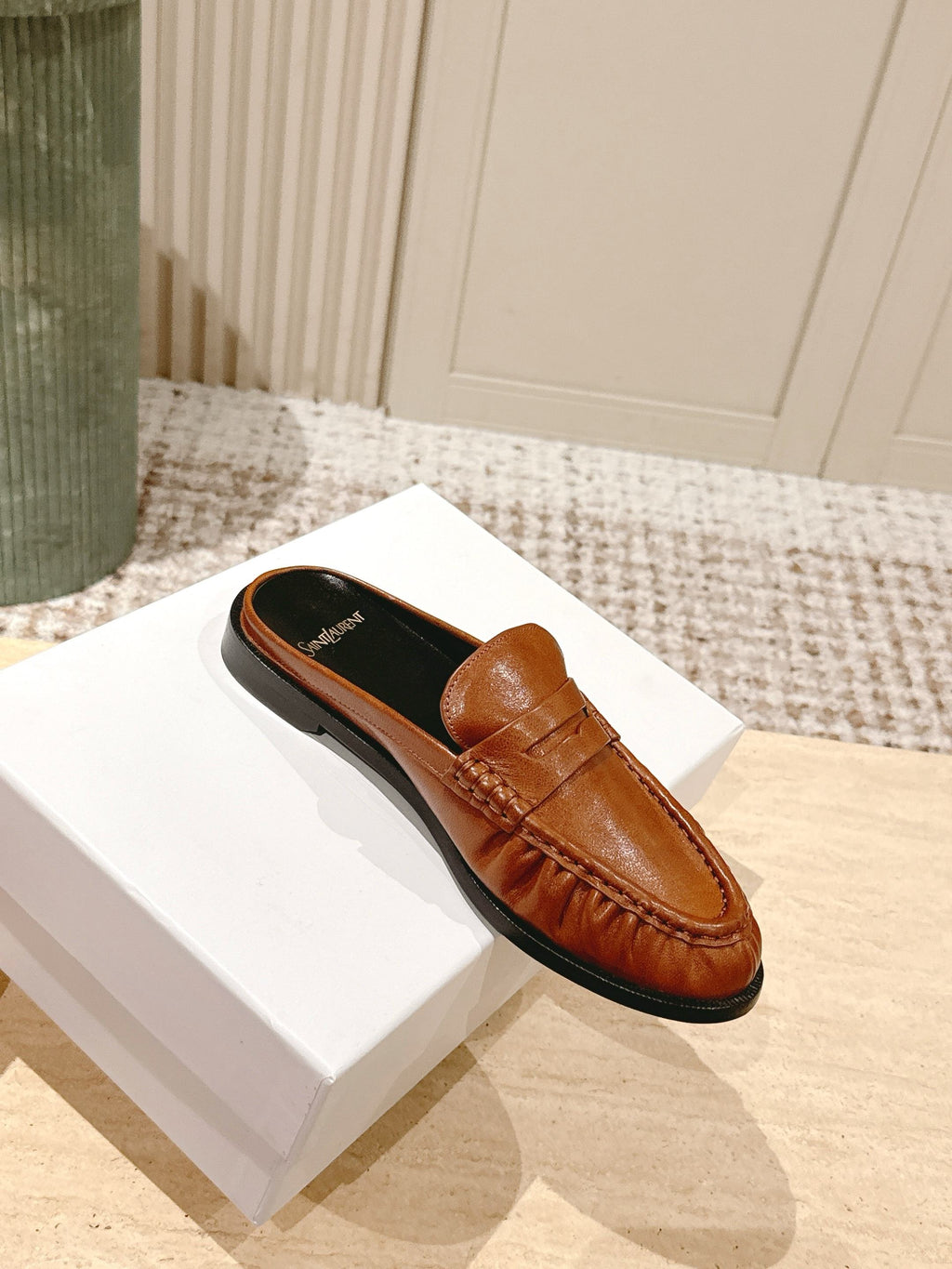 YSL 25S LOAFER MULE IN BURNT ORANGE CALFSKIN