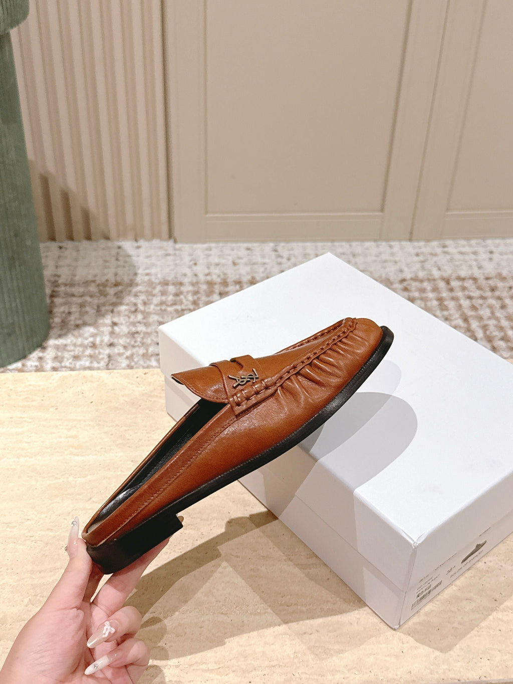 YSL 25S LOAFER MULE IN BURNT ORANGE CALFSKIN