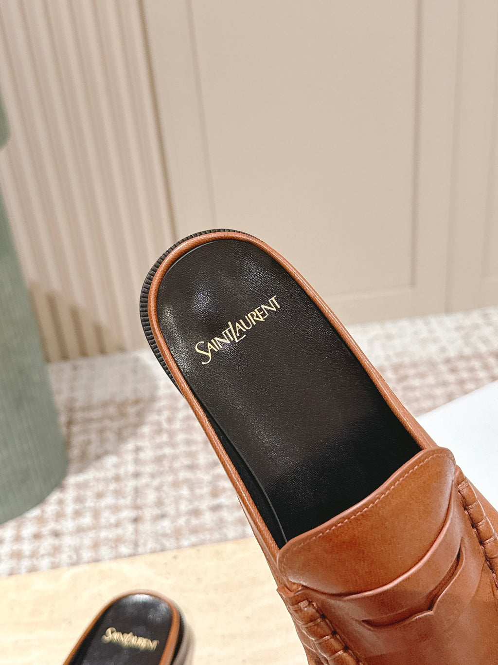 YSL 25S LOAFER MULE IN BURNT ORANGE CALFSKIN