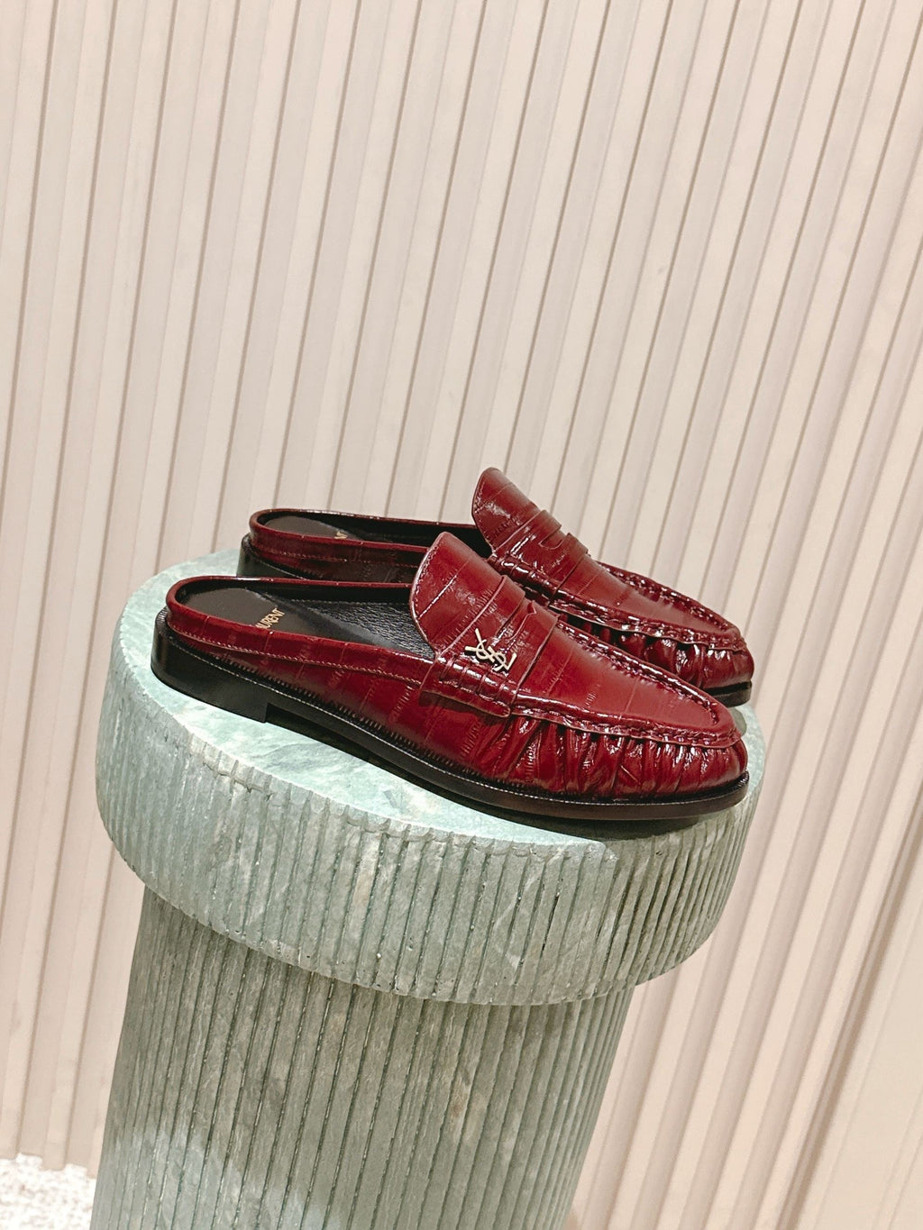 YSL 25S LOAFER MULE IN DARK RED GLOSSY CALFSKIN