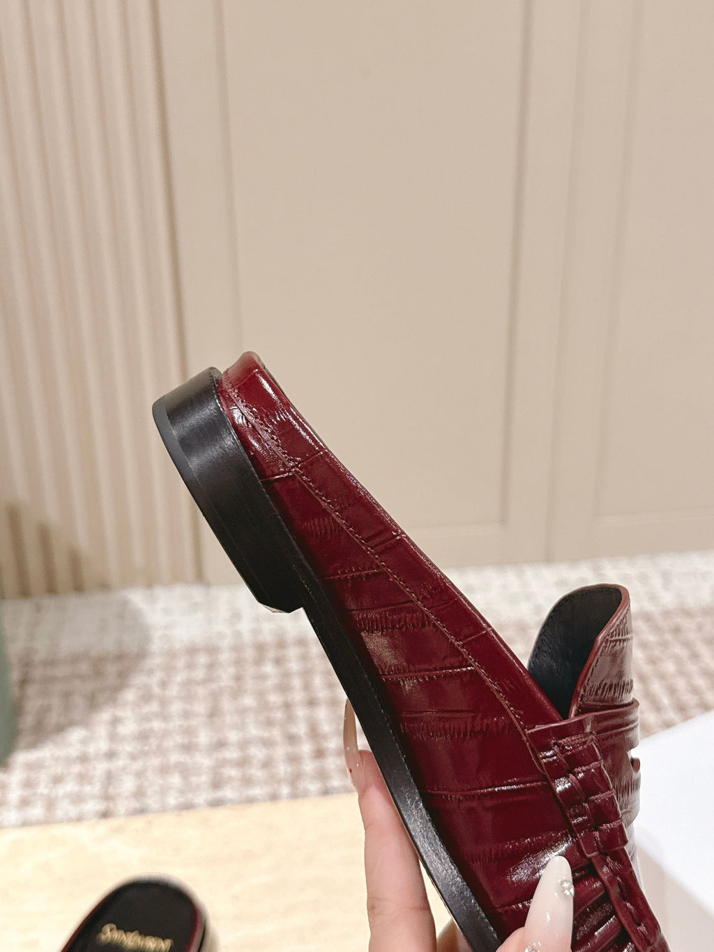 YSL 25S LOAFER MULE IN DARK RED GLOSSY CALFSKIN