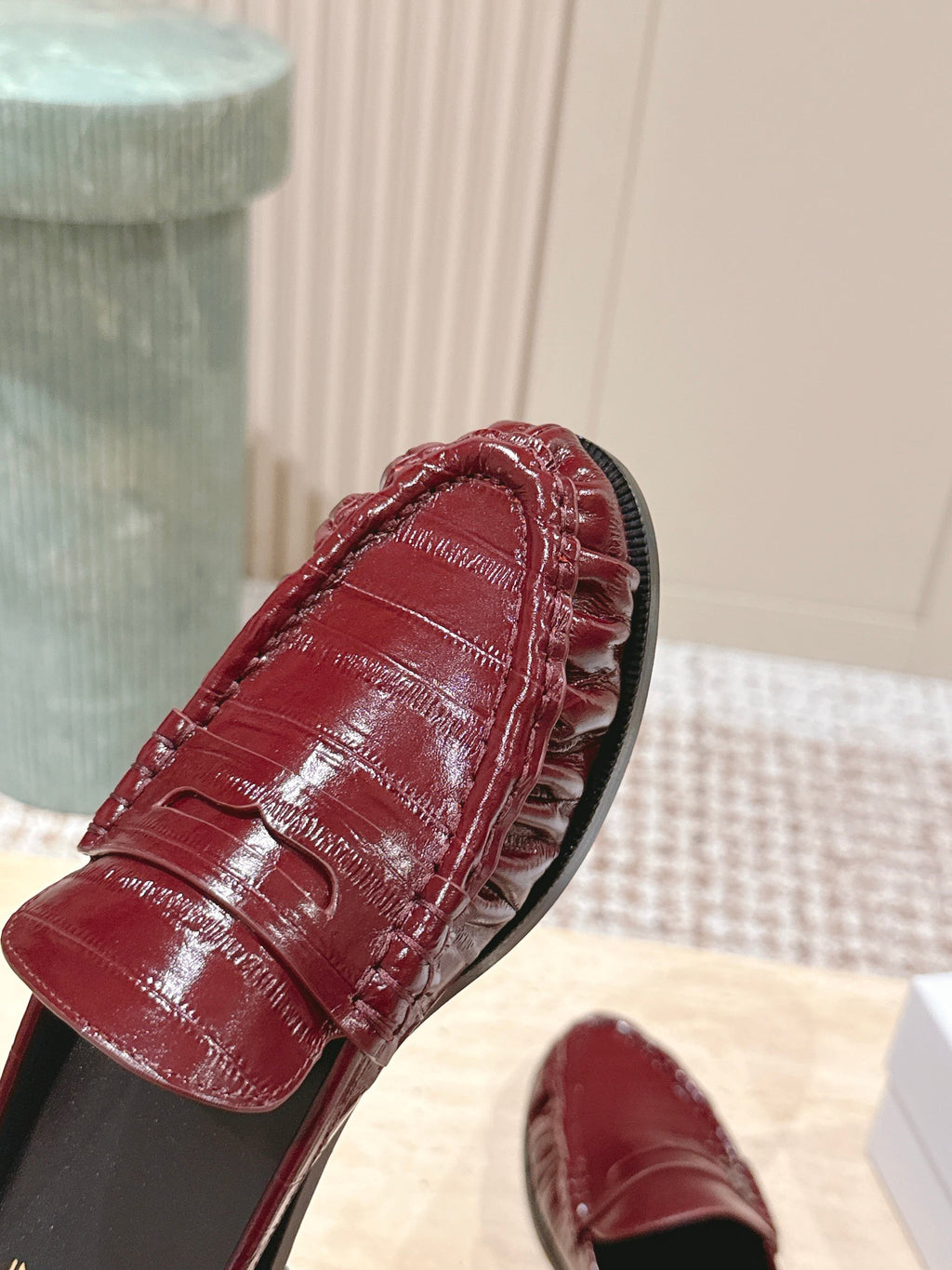 YSL 25S LOAFER MULE IN DARK RED GLOSSY CALFSKIN