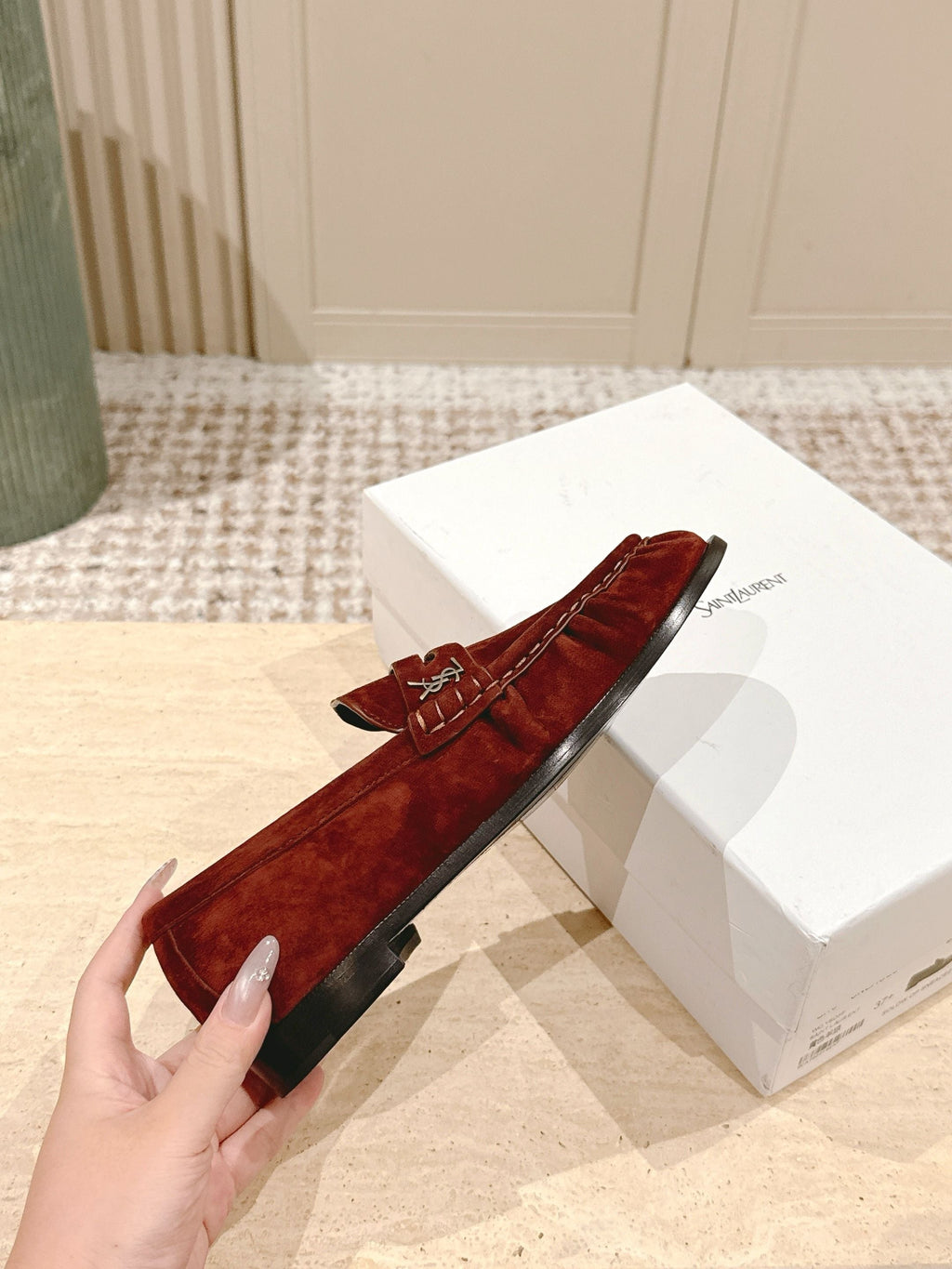 YSL 25S SAINT LAURENT LOAFERS IN DARK BRICK RED SUEDE WITH SMALL LOGO