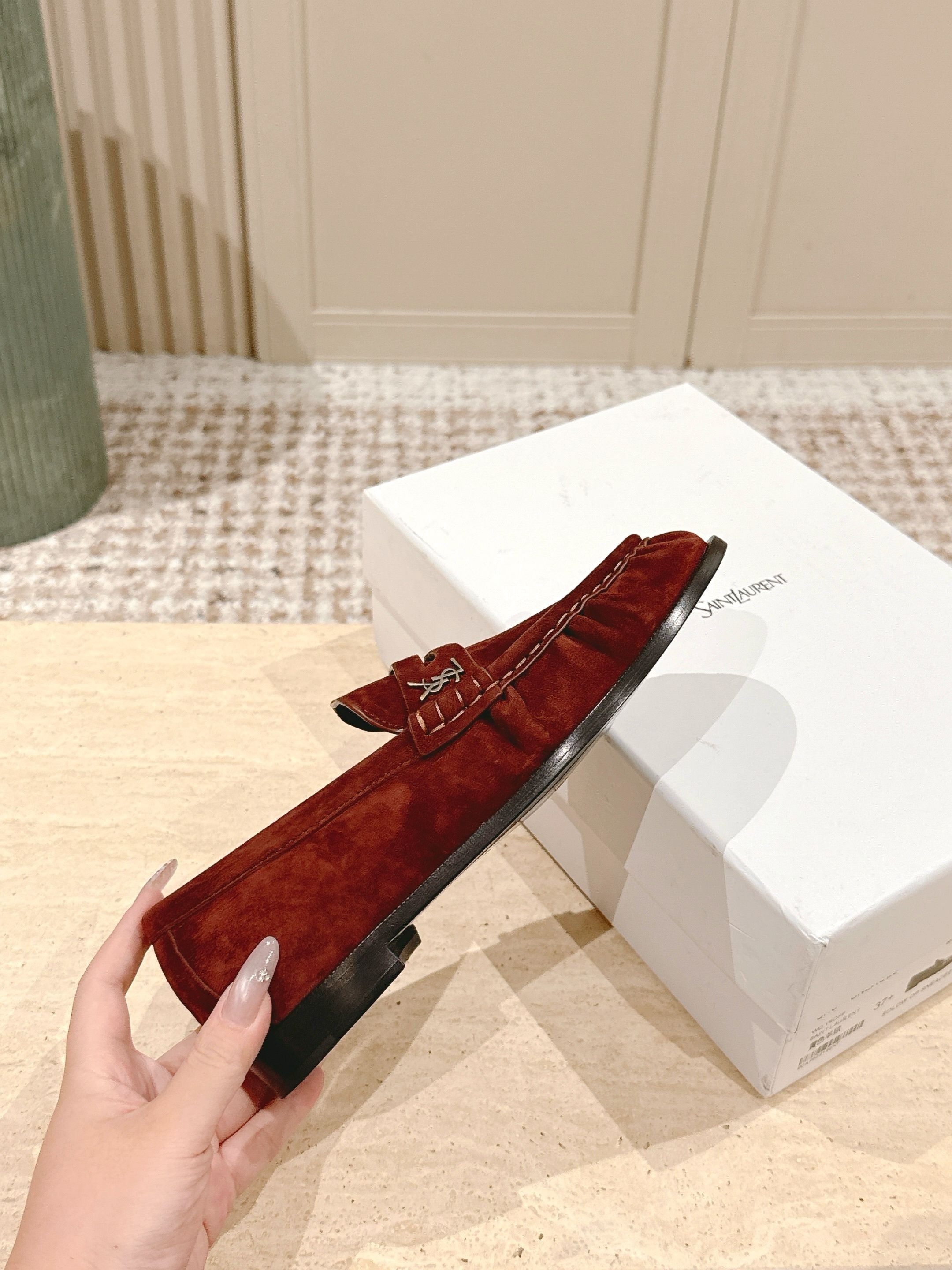 YSL 25S SAINT LAURENT LOAFERS IN DARK BRICK RED SUEDE WITH SMALL LOGO