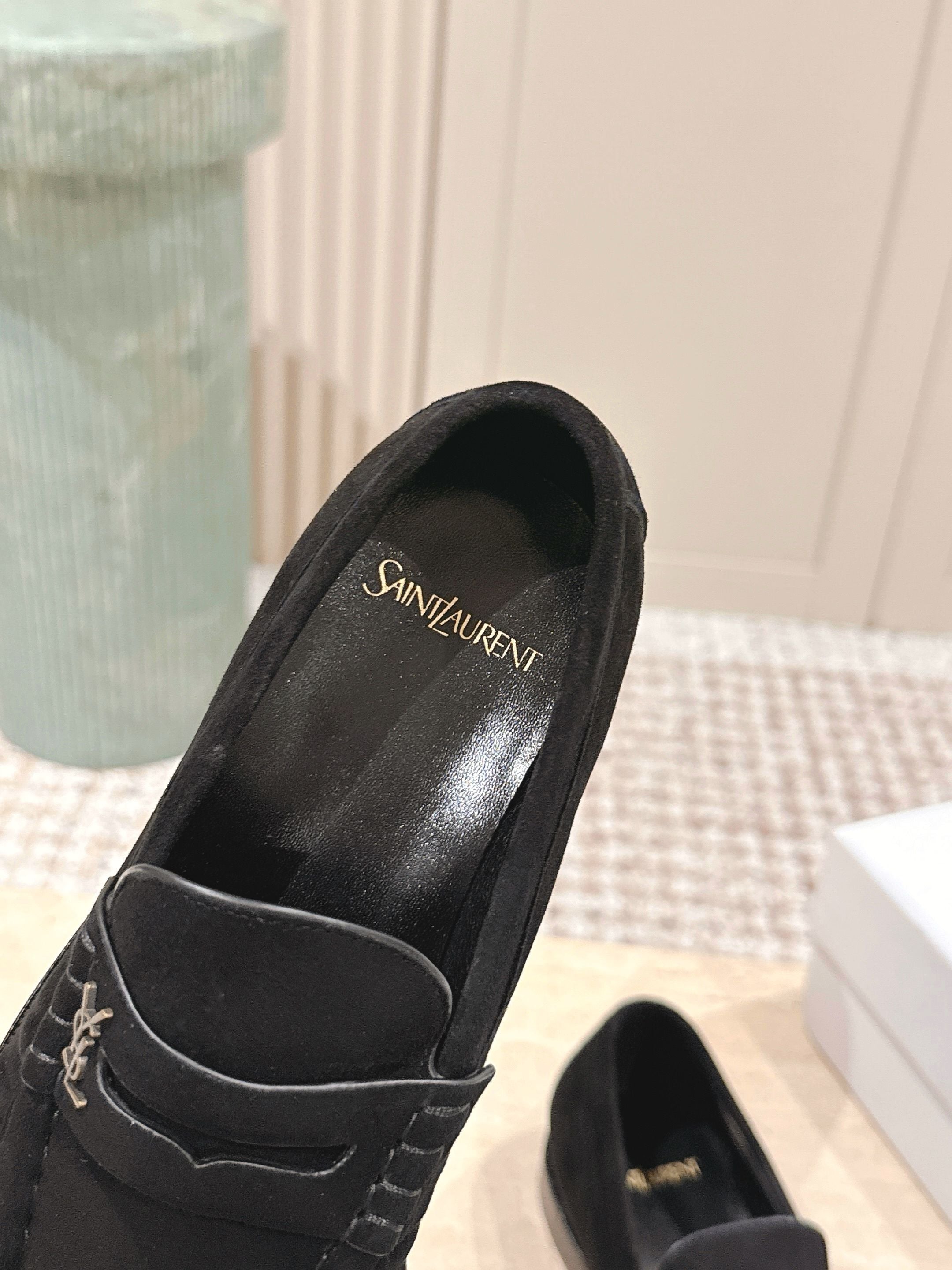 YSL 25S SAINT LAURENT LOAFERS IN BLACK SUEDE WITH SMALL LOGO