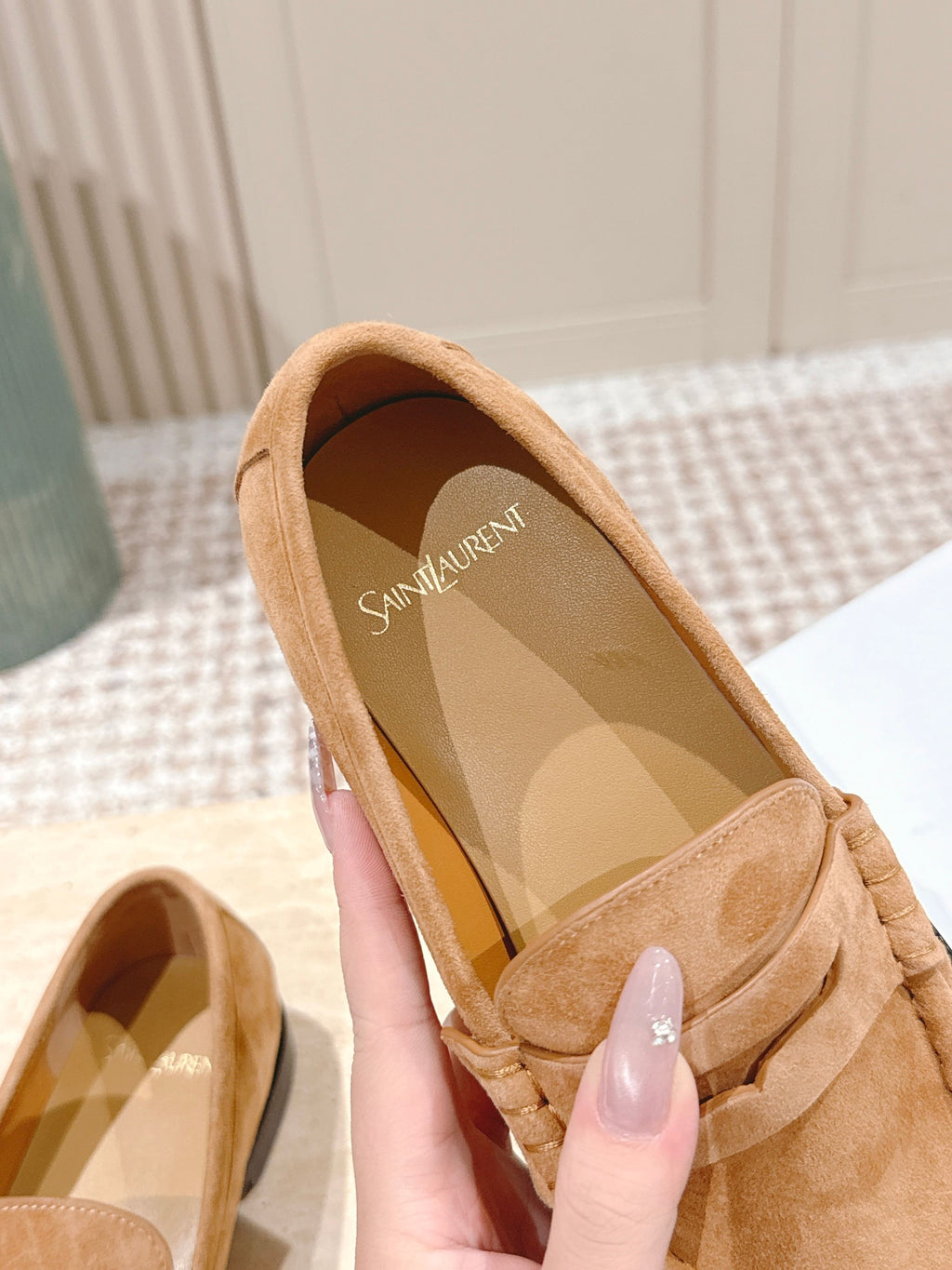 YSL 25S SAINT LAURENT LOAFERS IN BROWN SUEDE WITH SMALL LOGO