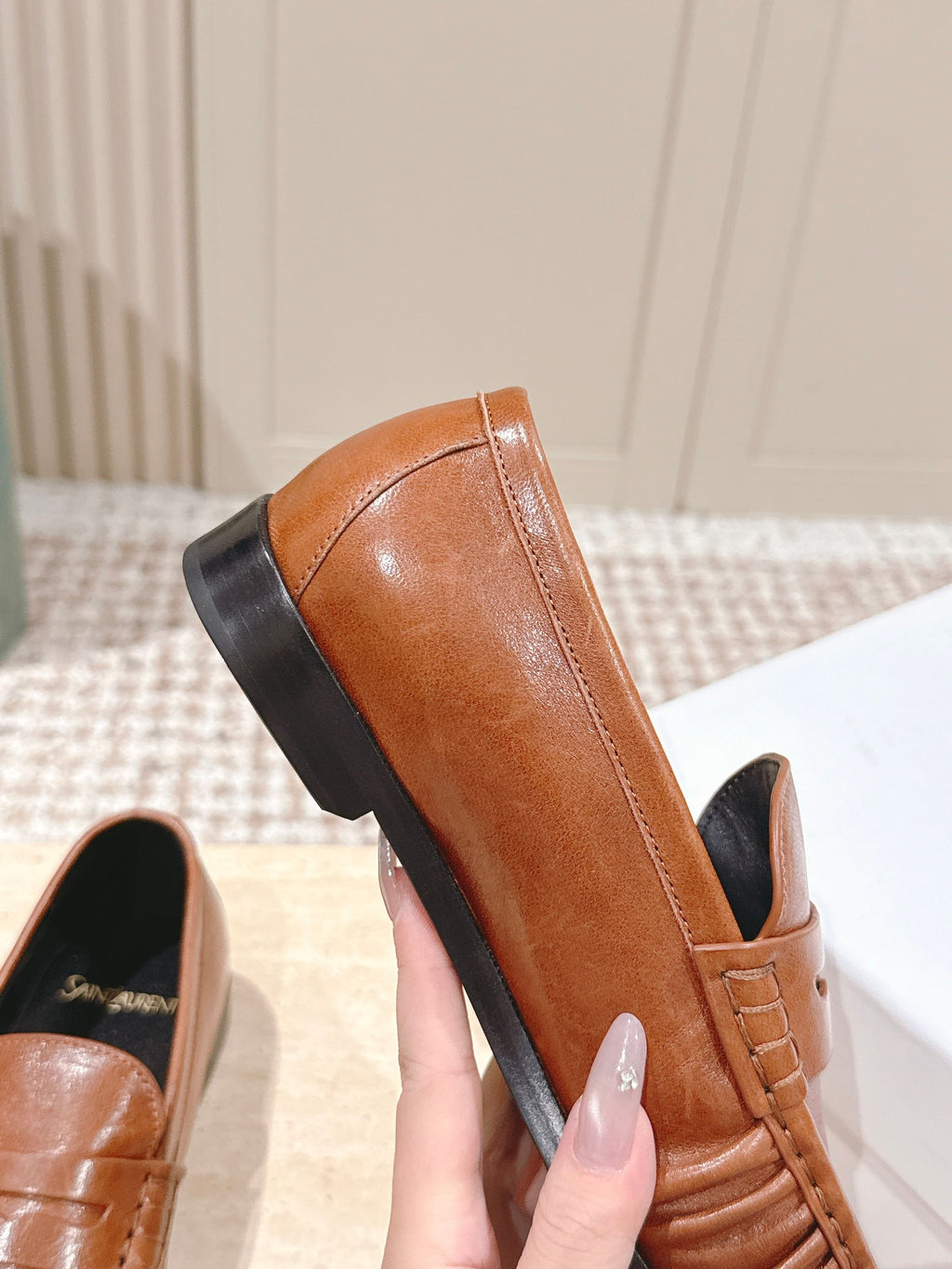 YSL 25S SAINT LAURENT LOAFERS IN BURNT ORANGE CALFSKIN WITH SMALL LOGO