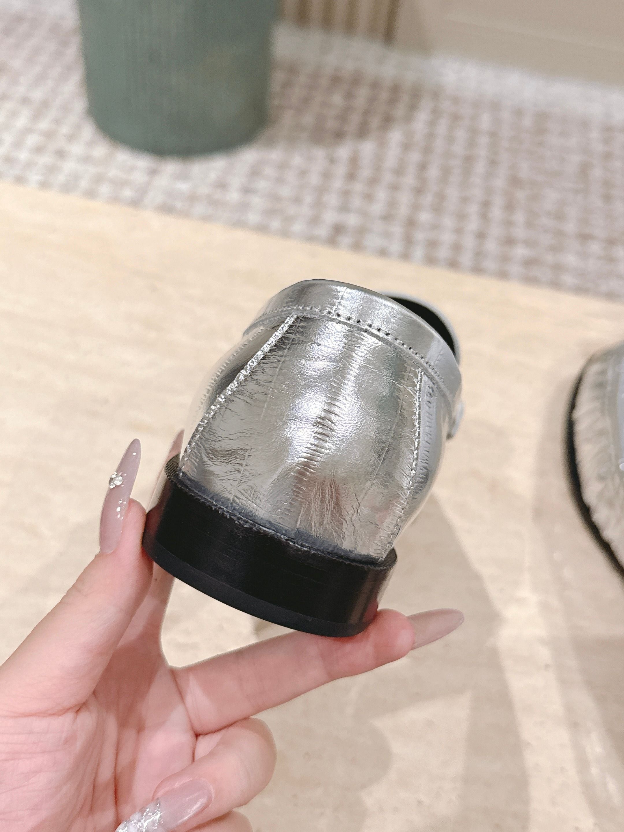 YSL 25S SAINT LAURENT LOAFERS IN SILVER CALFSKIN WITH SMALL LOGO