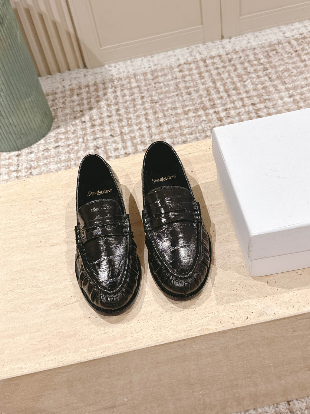 YSL 25S SAINT LAURENT LOAFERS IN BLACK GLOSSY CALFSKIN WITH SMALL LOGO