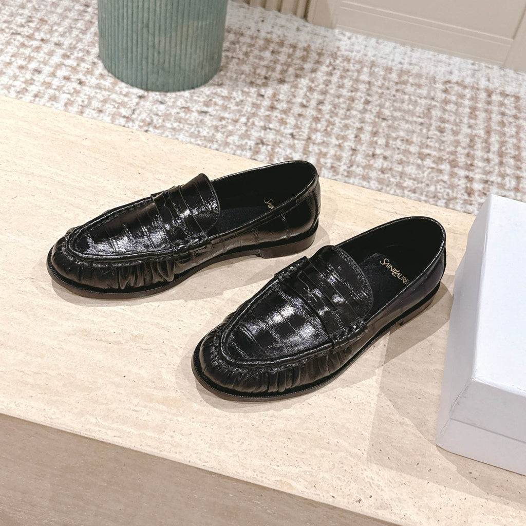 YSL 25S SAINT LAURENT LOAFERS IN BLACK GLOSSY CALFSKIN WITH SMALL LOGO