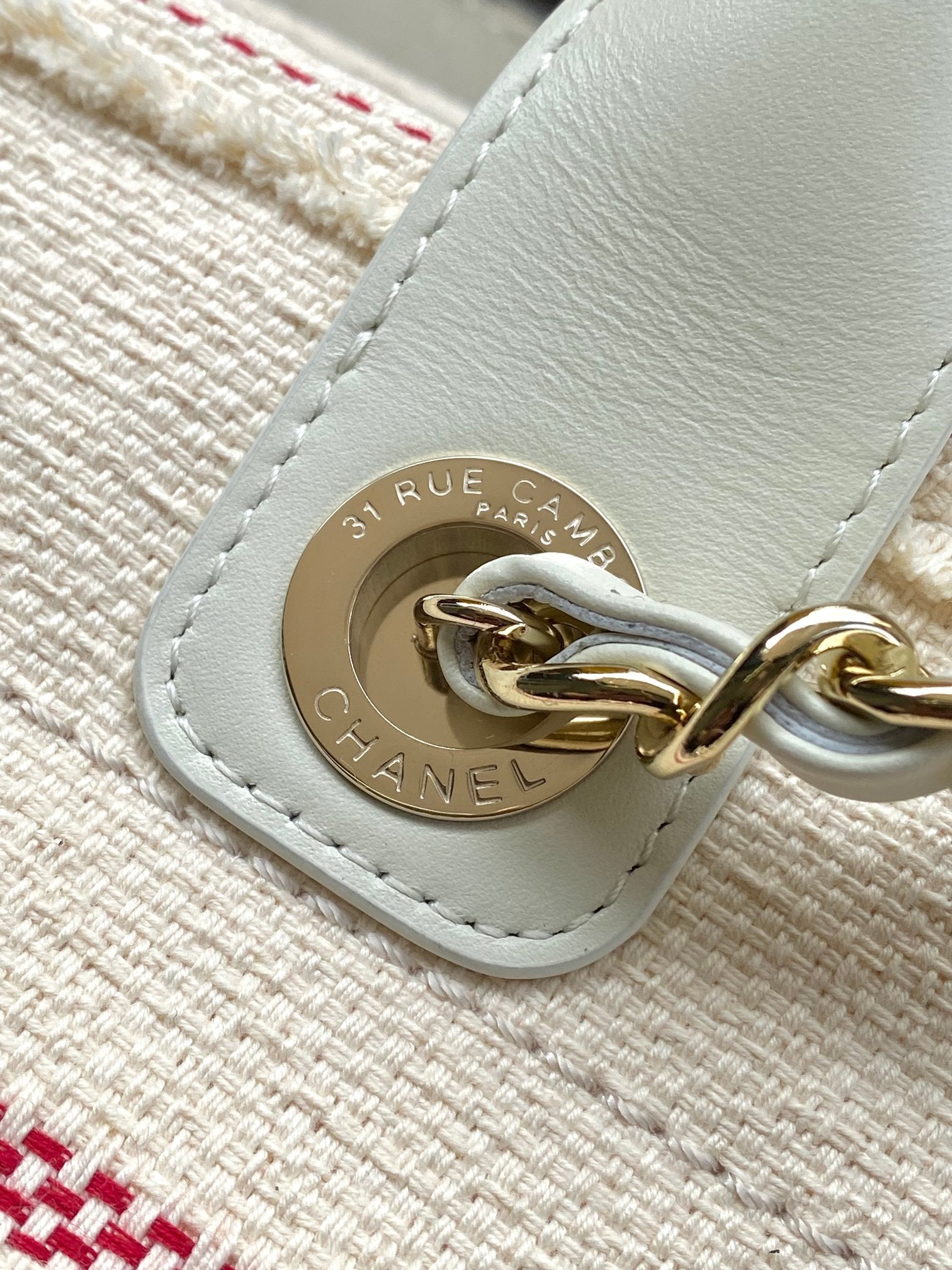 CHANEL 25S SHOPPING BAG 35 IN CREAM WHITE AND NAVY BLUE CANVAS