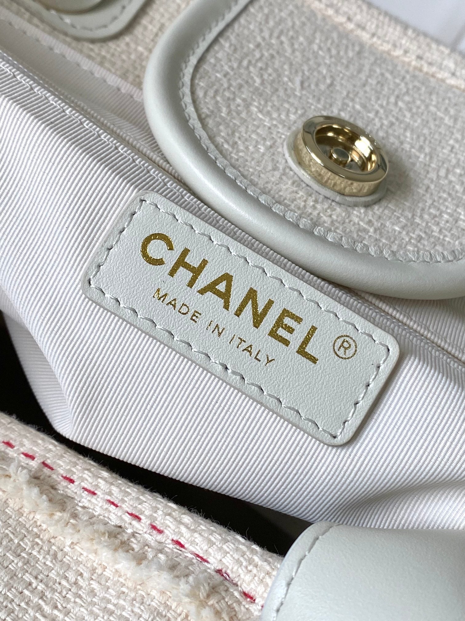 CHANEL 25S SHOPPING BAG 35 IN CREAM WHITE AND NAVY BLUE CANVAS