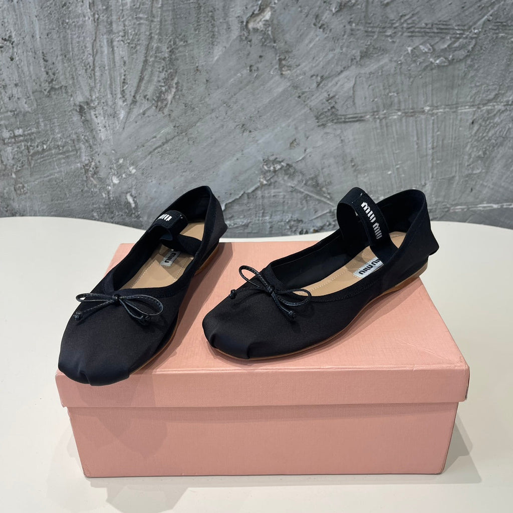BALLET FLAT SHOES BLACK GLOSSY SHEEPSKIN