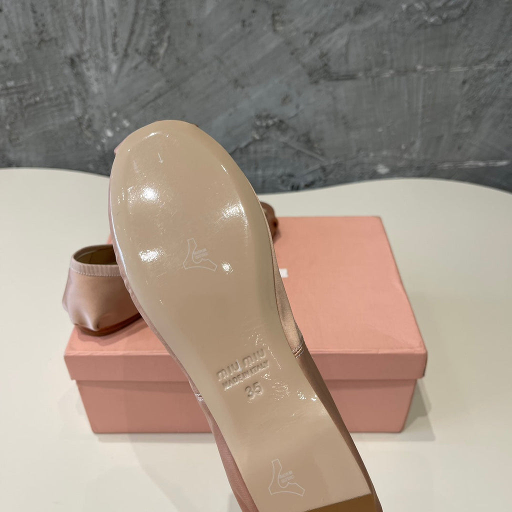 BALLET FLAT SHOES PASTEL PINK COLOR GLOSSY SHEEPSKIN