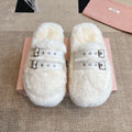 MULES IN WHITE RABBIT FUR SILVER HARDWARE