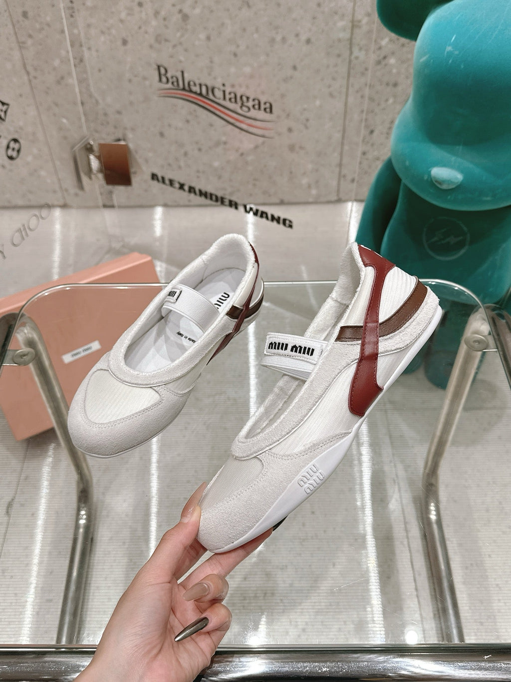 BALLERINAS IN WHITE TECHNICAL FABRIC AND SUEDE