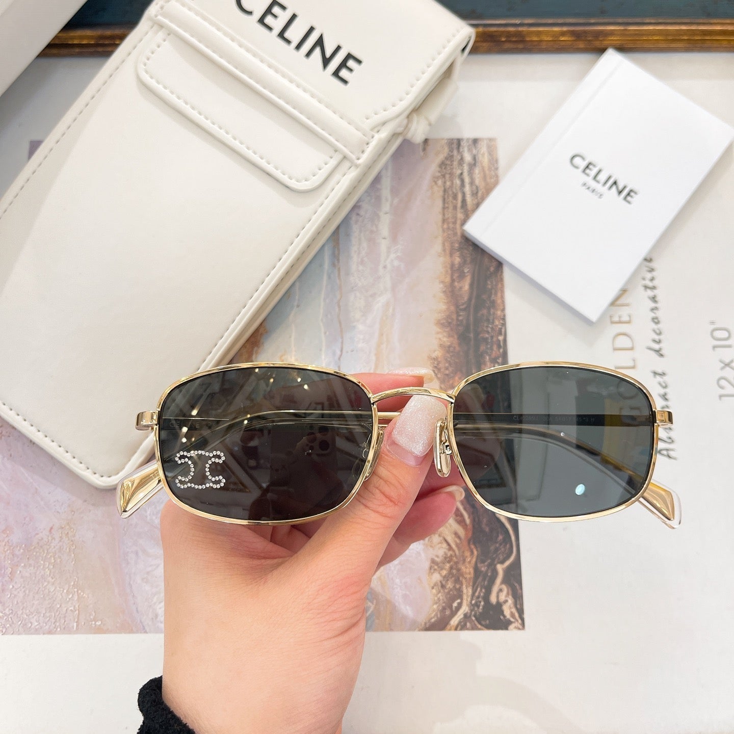 TRIOMPHE RHINESTONE SUNGLASS CL40285U IN METAL WITH CRYSTALS