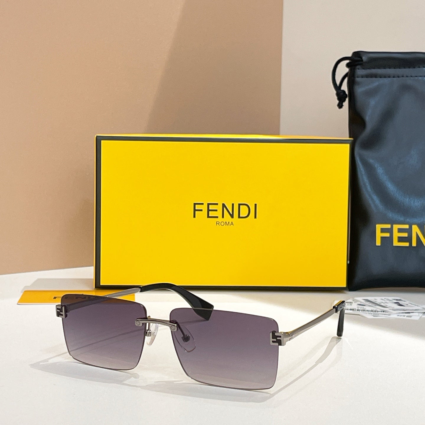 SKY RIMLESS RECTANGULAR FRAME SUNGLASSES FE40165U IN METAL