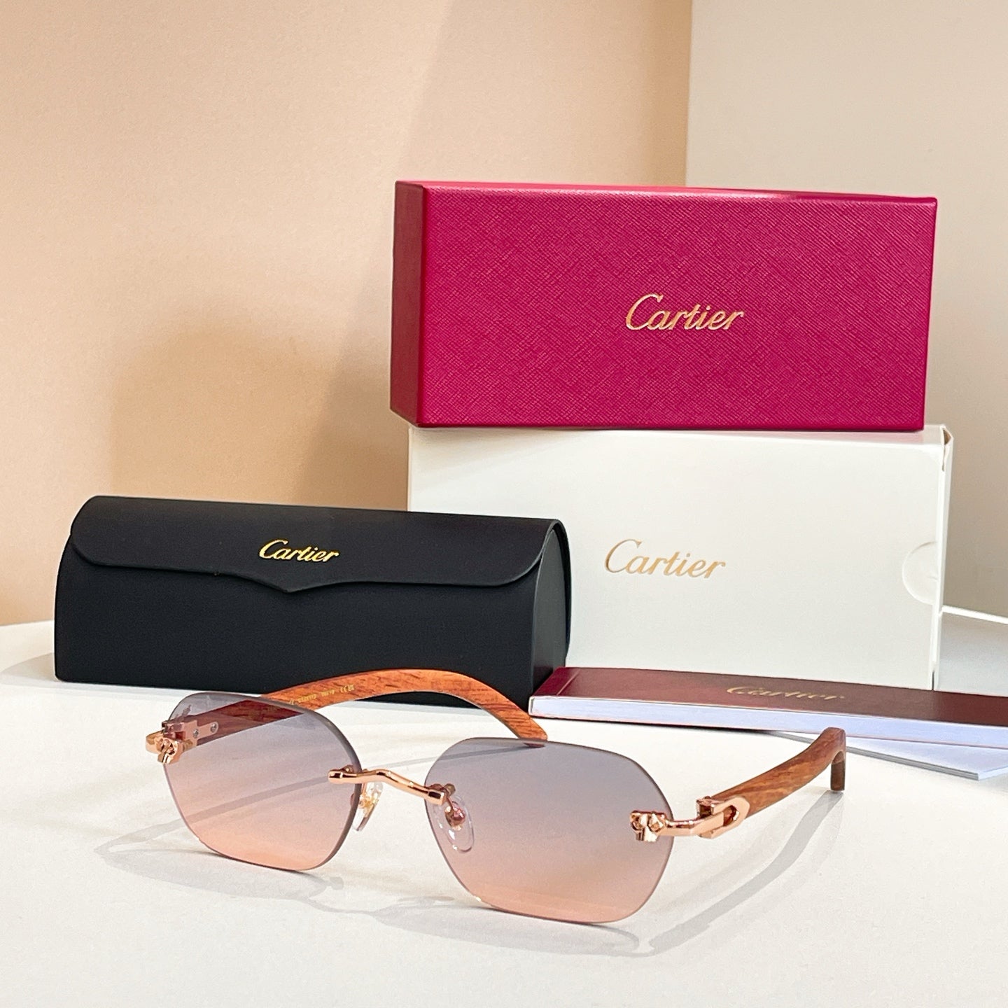 C DE RIMLESS GEOMETRIC FRAME SUNGLASSES 579510 IN METAL AND WOODEN