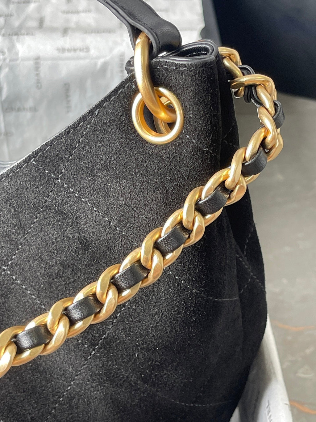 CHANEL 25S HOBO BAG 33 IN BLACK SUEDE GOLD HARDWARE