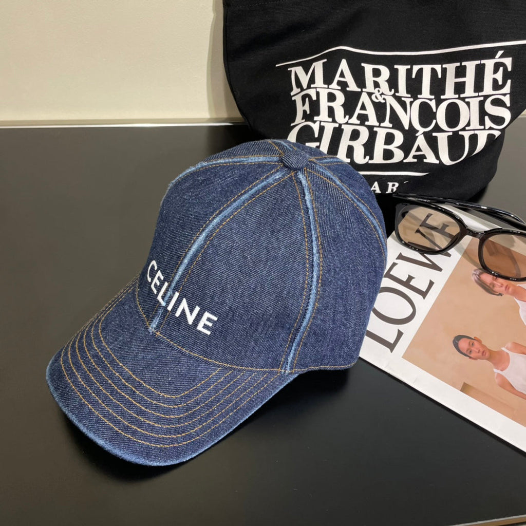 CELINE 25S BASEBALL CAP IN DENIM BLUE LETTER EMBROIDERY
