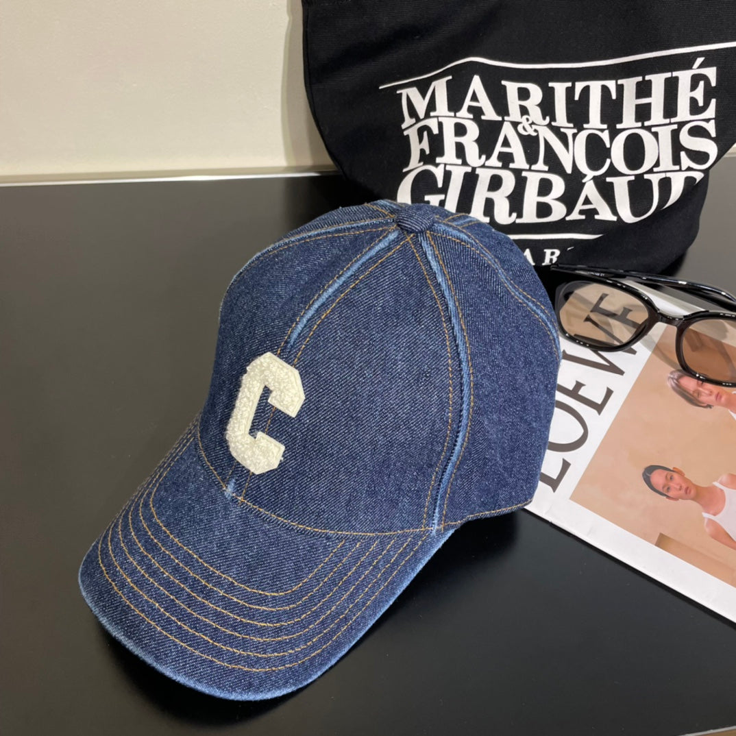CELINE 25S BASEBALL CAP IN DENIM BLUE EMBROIDERED C LOGO