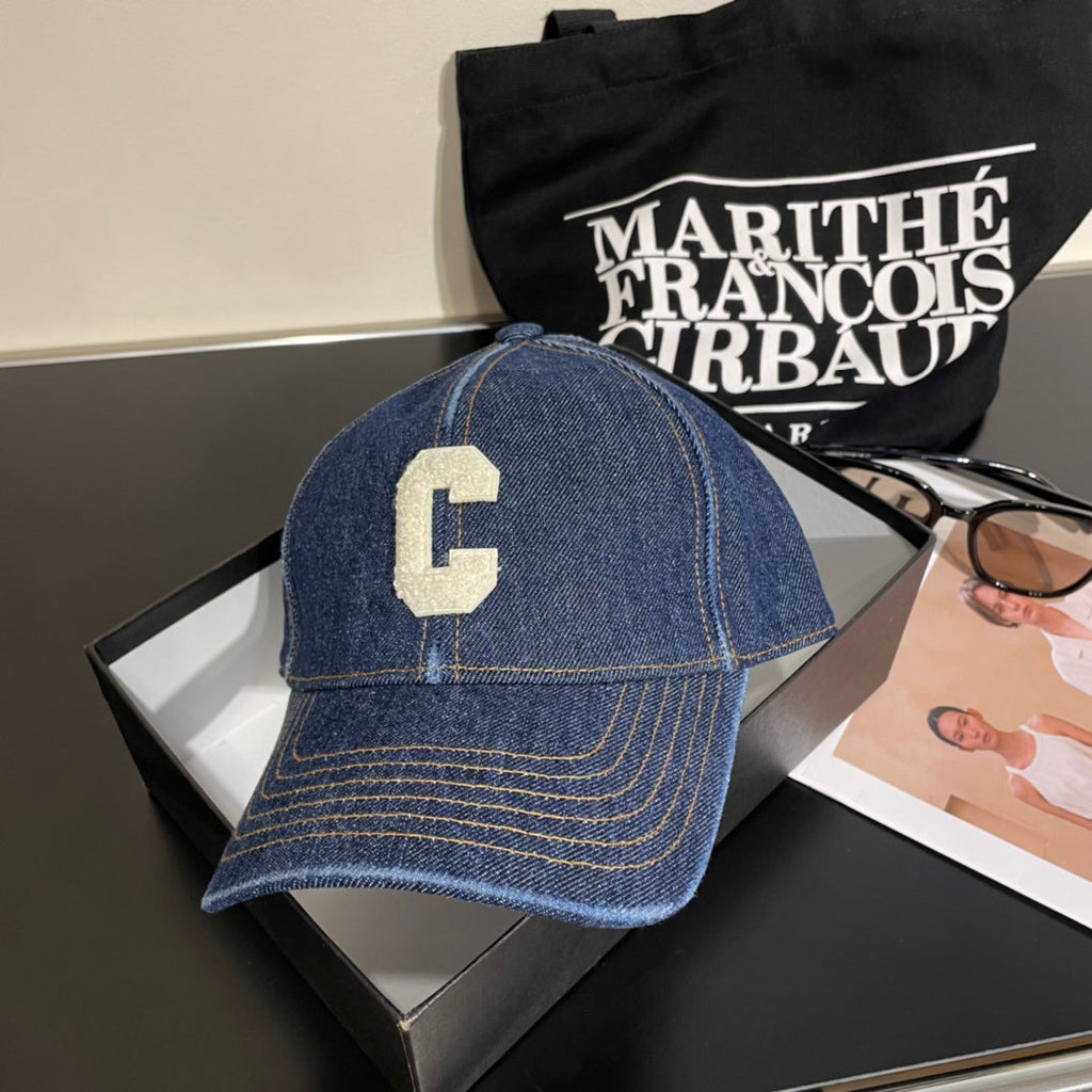 CELINE 25S BASEBALL CAP IN DENIM BLUE EMBROIDERED C LOGO