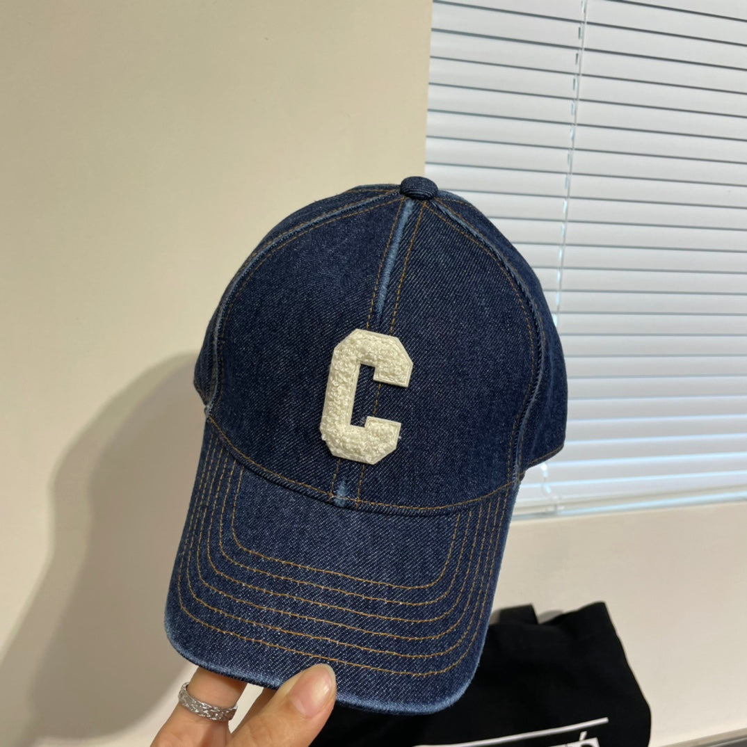 CELINE 25S BASEBALL CAP IN DENIM BLUE EMBROIDERED C LOGO