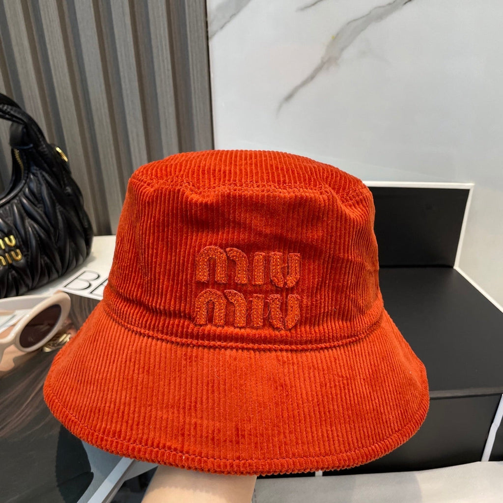 MM BUCKET IN ORANGE VELVET WITH LOGO