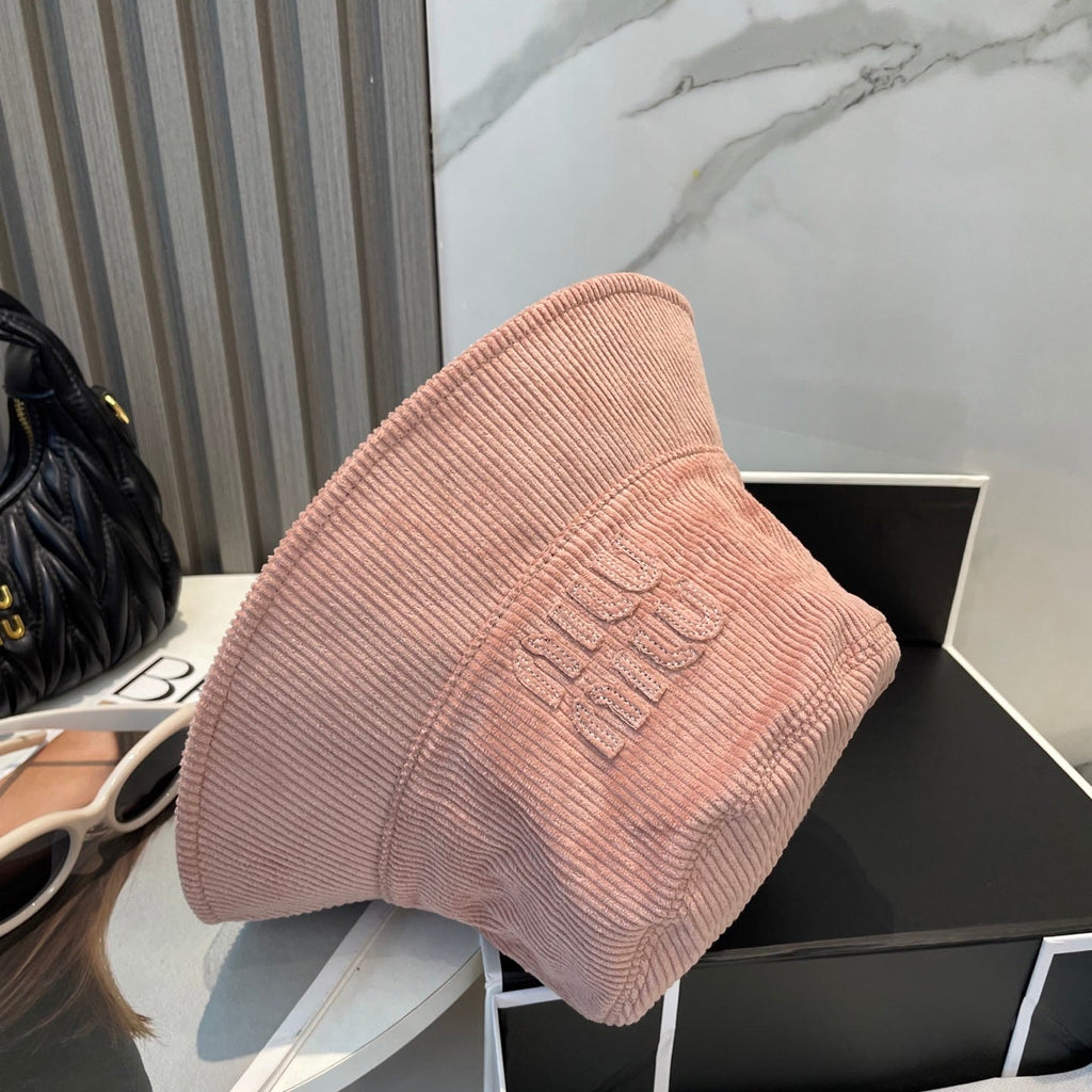 MM BUCKET IN PEACHY PINK VELVET WITH LOGO