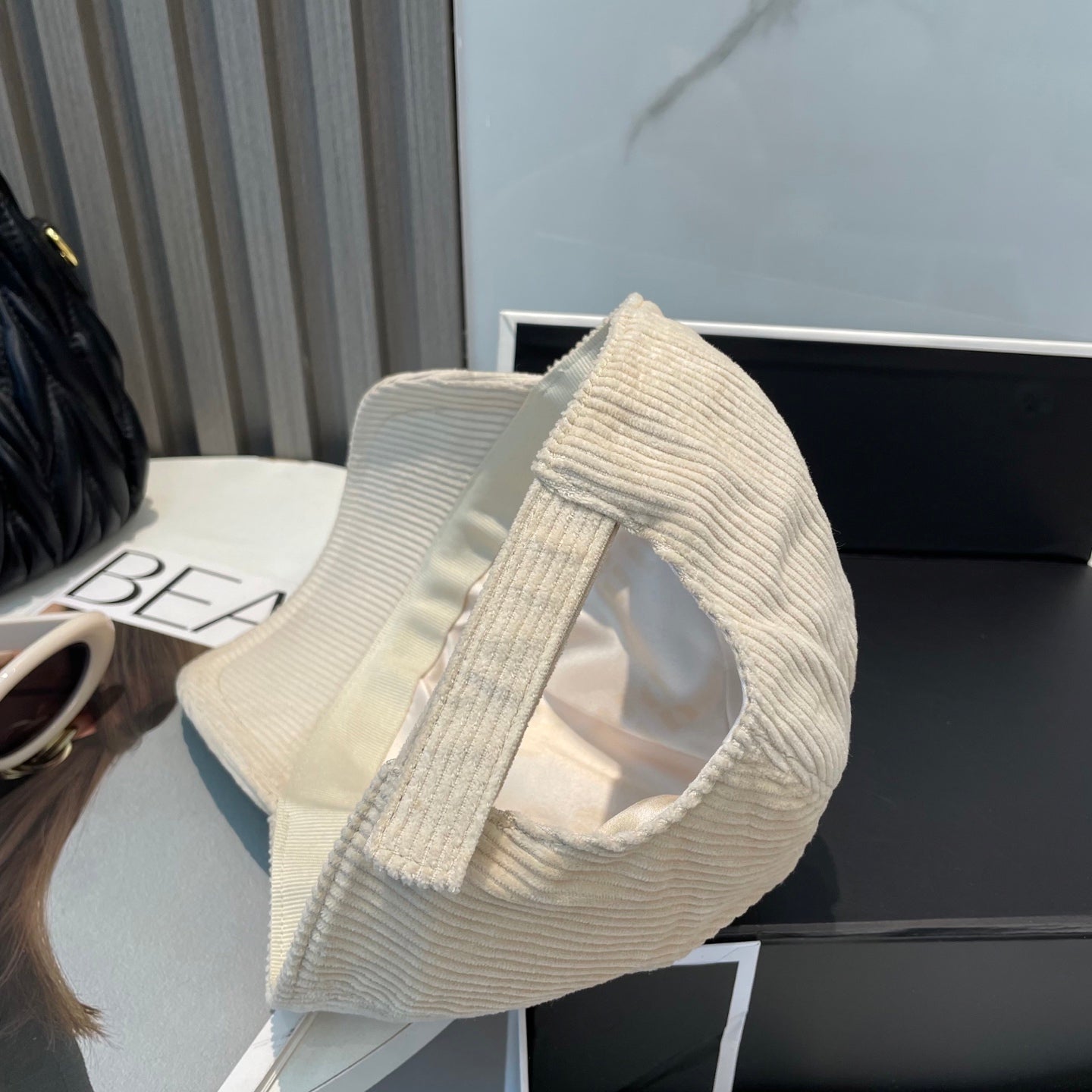 MM BASEBALL CAP IN CREAM WHITE VELVET