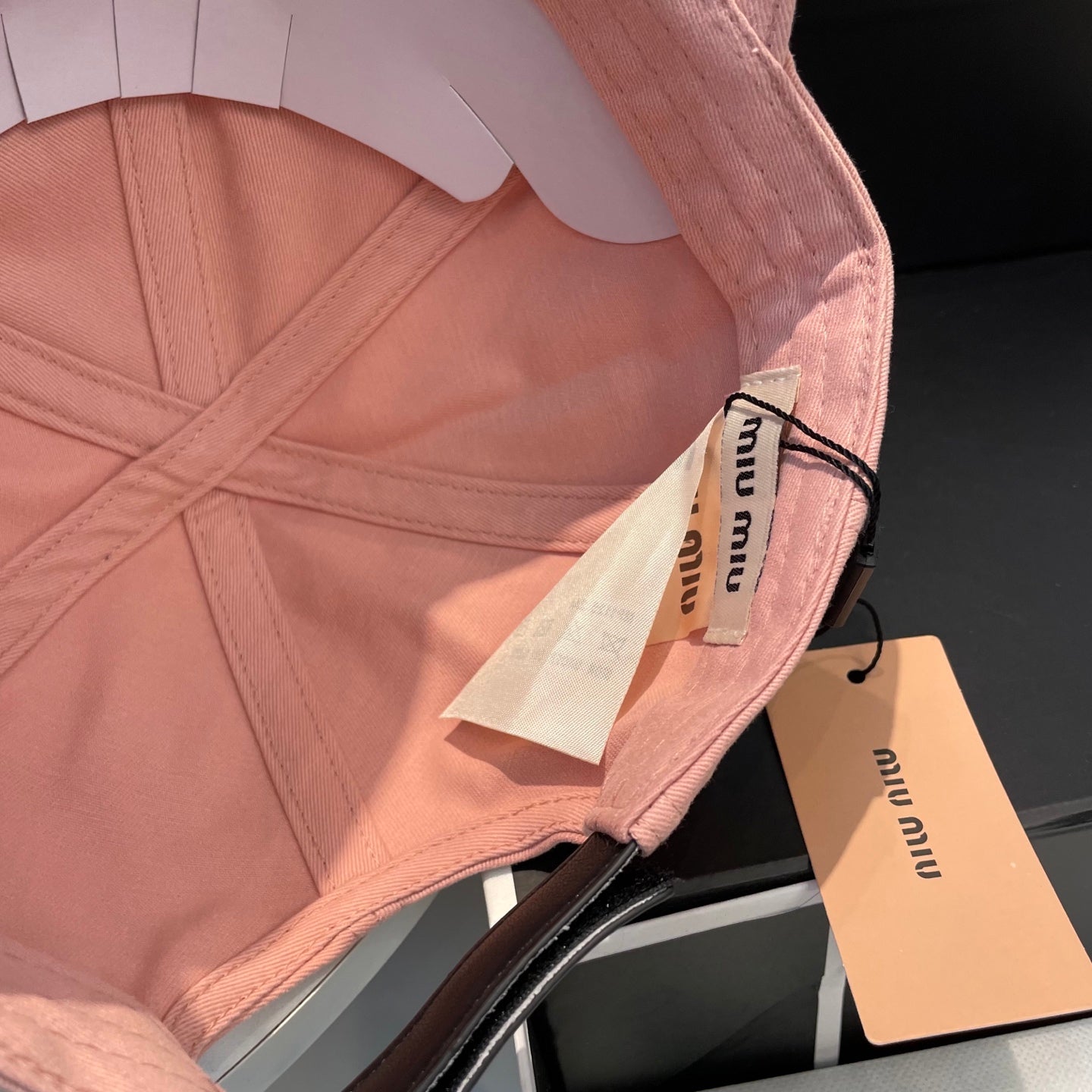 MM BASEBALL CAP IN PEACHY PINK FABRIC BRAND EMBROIDERY