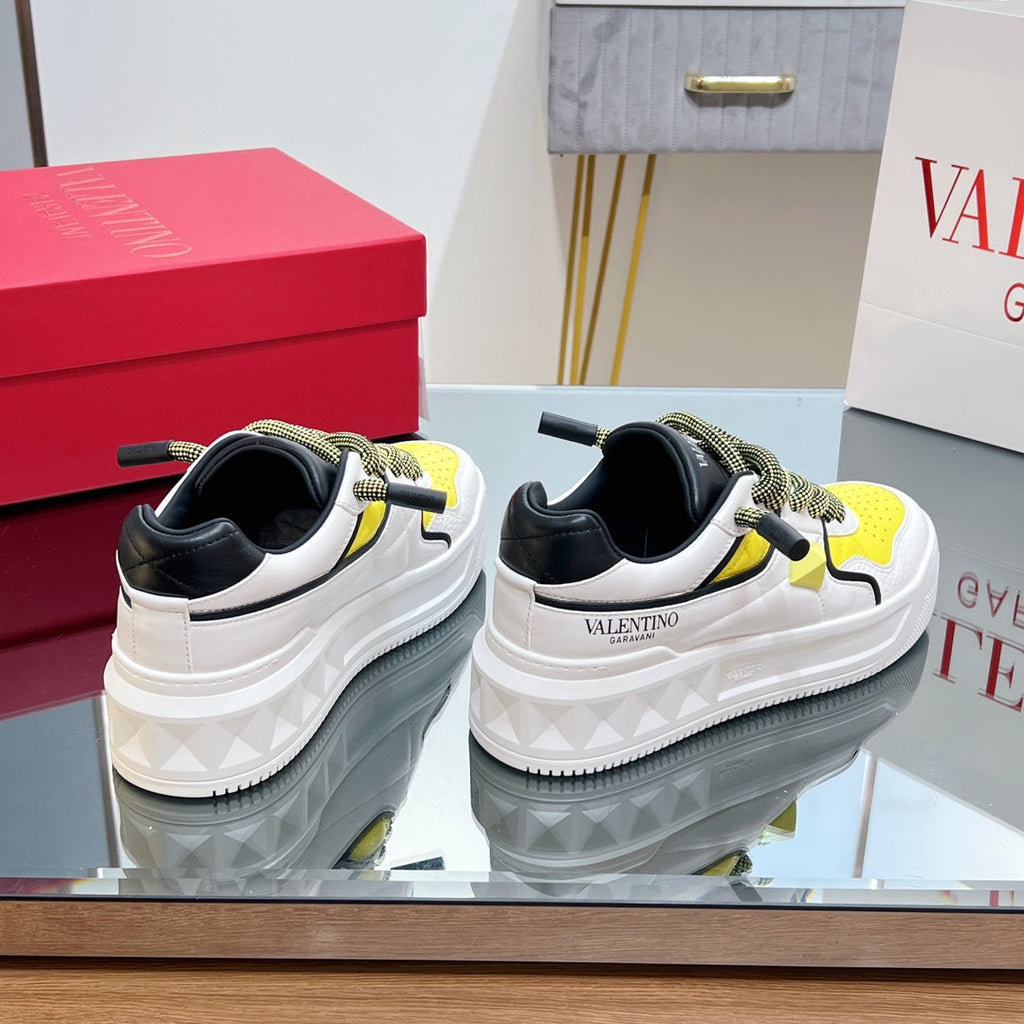 VALENTINO 25S GARAVANI ONE STUD XL PLATFORM SNEAKERS IN WHITE MIX YELLOW LAMBSKIN STYLE 5