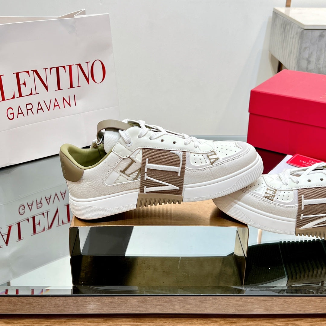 VALENTINO 25S GARAVANI VL7N SNEAKERS IN WHITE MIX BROWN LAMBSKIN